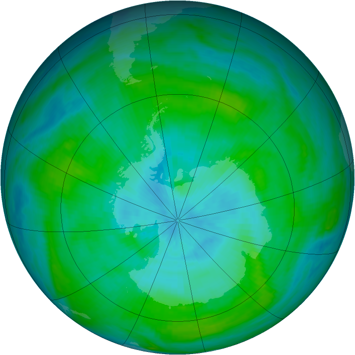 Antarctic ozone map for 20 February 1982